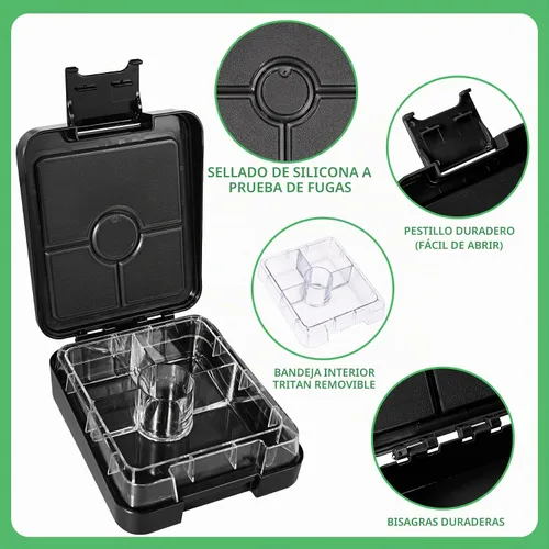 Vista 4 de Pawtong Set de Loncheras Bento con Termo para Sopa de 10oz, loncheras a prueba de fugas con 4 compartimentos, termo para alimentos calientes