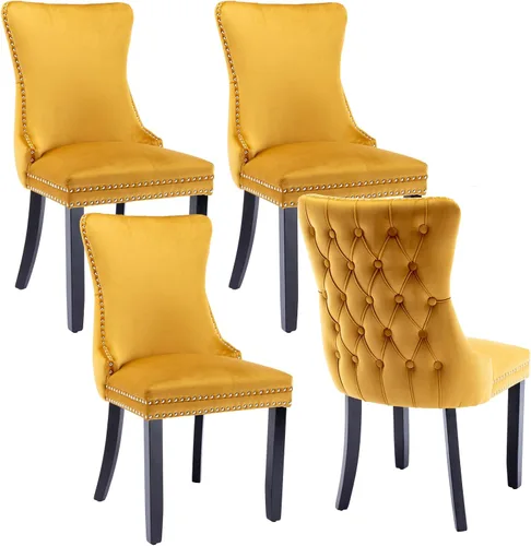 Vista 18 de mikibama Juego de 2 sillas de comedor tapizadas de terciopelo con respaldo de ala, sillas de comedor con patas de madera maciza con botón de cabeza