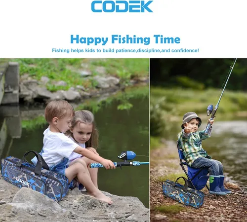 Vista 6 de CODEK Juego de caña de pescar para niños con kit completo de iniciación, 2 juegos de caña de pescar telescópica portátil y carrete Cambos para niños
