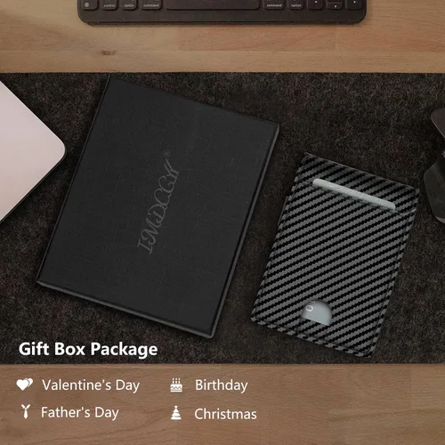 Vista 6 de IMDCGYY Cartera táctica para hombre, cartera de metal delgada y minimalista de fibra de carbono, clip de dinero de acero inoxidable, bloqueo RFID