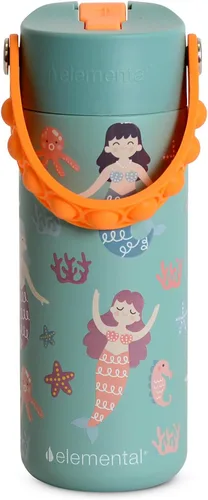 Vista 27 de Elemental Botella de agua aislada para niños, botella de agua de acero inoxidable con tapa de popote y asa Pop-it, botellas de agua a prueba