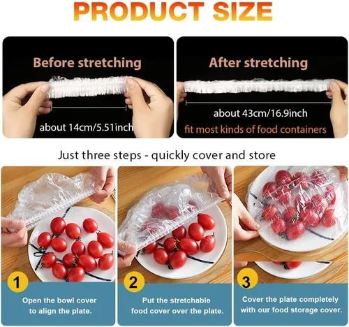 Vista 7 de 200 fundas elásticas de plástico reutilizables para tazones, fundas de almacenamiento de alimentos con fundas elásticas para tazones para sobras