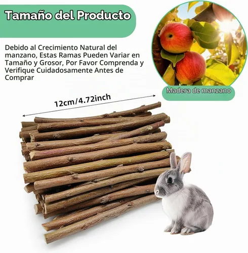 Vista 2 de Jorewood Palitos masticables de madera de manzana natural de 1 libra (16 onzas) para conejos, hámsters, chinchillas, juguete para moler dientes