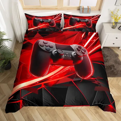 Vista 29 de Erosebridal - Juego de ropa de cama gamer para niños, tamaño matrimonial, decoración de habitación de juegos, funda de edredón hexagonal de panal