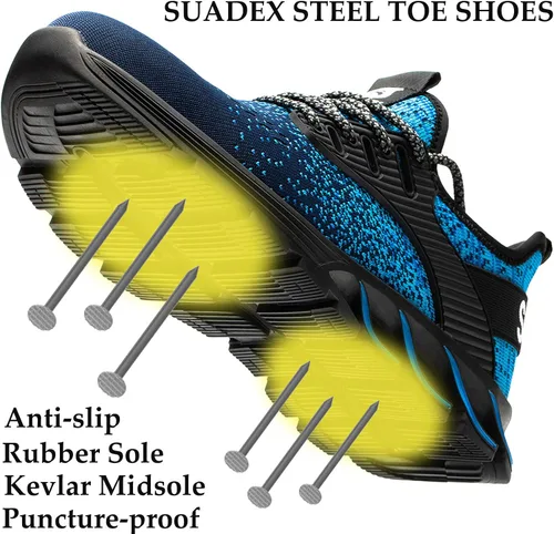 Vista 40 de SUADEX Zapatos deportivos con punta de acero para hombres y mujeres, indestructibles, ligeros, cómodos, antideslizantes, puntera compuesta