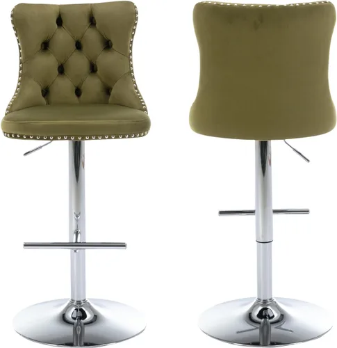 Vista 24 de Juego de 2 taburetes de bar beige, taburetes de bar tapizados ajustables con respaldo y reposapiés dorado, modernos taburetes de bar giratorios