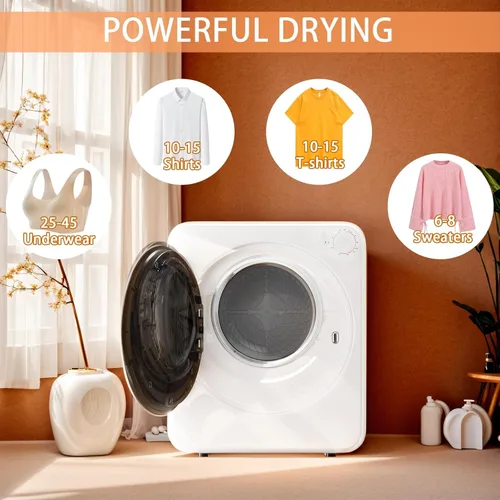 Vista 4 de Secadora de ropa portátil de 1.5 pies cúbicos, secadora de lavandería de carga frontal de secado rápido de 800W con 5 modos, mini secadora eléctrica