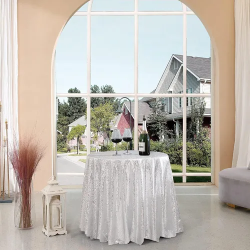 Vista 110 de Manteles redondos de lentejuelas negros para fiestas, de 121,9 cm, mantel redondo de purpurina ajustado, pequeño, lindo y dulce, para boda
