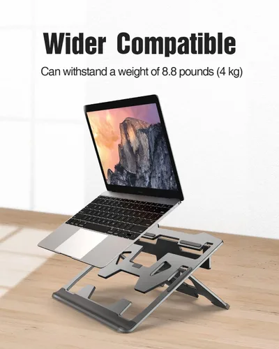 Vista 7 de YHCFLY Soporte para portátil para escritorio, soporte de aluminio ajustable y plegable para computadora con elevador antideslizante para laptop