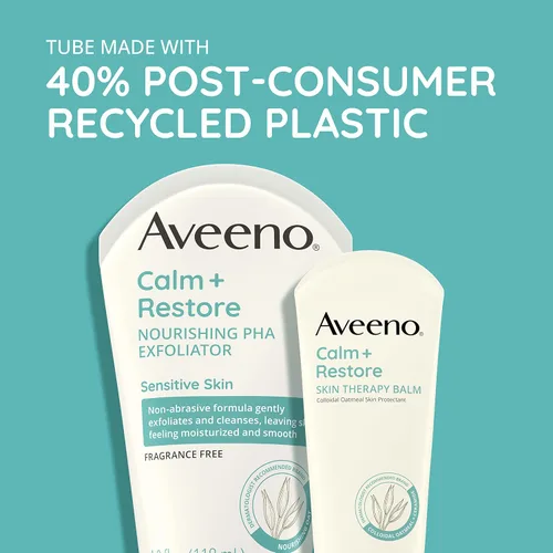 Vista 3 de Aveeno Calm + Restore Exfoliante facial nutritivo PHA diario para pieles sensibles, sin fragancia y fórmula de avena no abrasiva para exfoliar