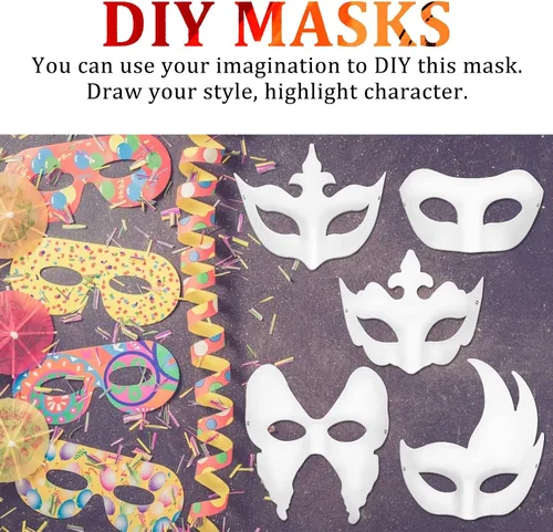Vista 4 de Paquete de 40 máscaras de papel de Mardi Gras de color blanco liso para mascarada, máscaras de papel de media cara para mujeres, hombres y adultos