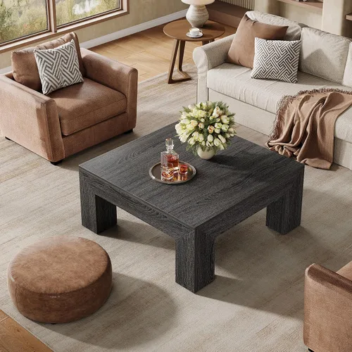 Vista 3 de Tribesigns Mesa de centro cuadrada de 39.4 pulgadas para sala de estar, mesa de cóctel central de granja con patas de madera resistentes, fácil