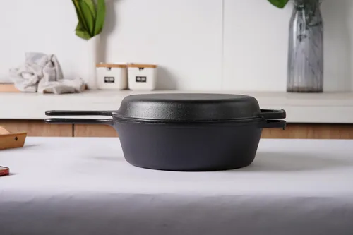 Vista 7 de Sartén de hierro fundido (extra profundo) – 10.25 pulgadas con tapa de sartén, sartenes + fundas de soporte de mango de silicona – Utensilios