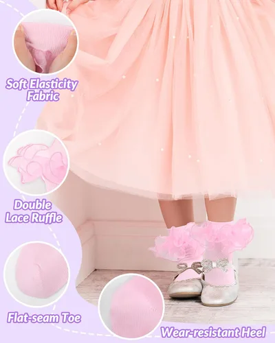 Vista 2 de Witwot Calcetines para niña pequeña con volantes grandes de encaje con volantes