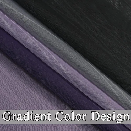 Vista 9 de Cortinas transparentes degradadas negras y moradas para sala de estar, 52 Negro y morado