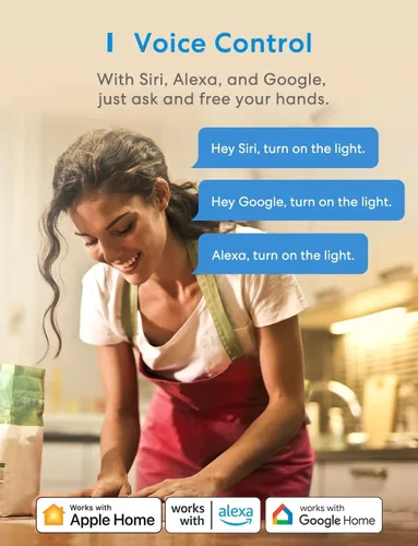 Vista 5 de meross Interruptor de luz inteligente compatible con Apple HomeKit, Siri, Alexa, Google Assistant y SmartThings, interruptor de luz Wi-Fi de 2.4