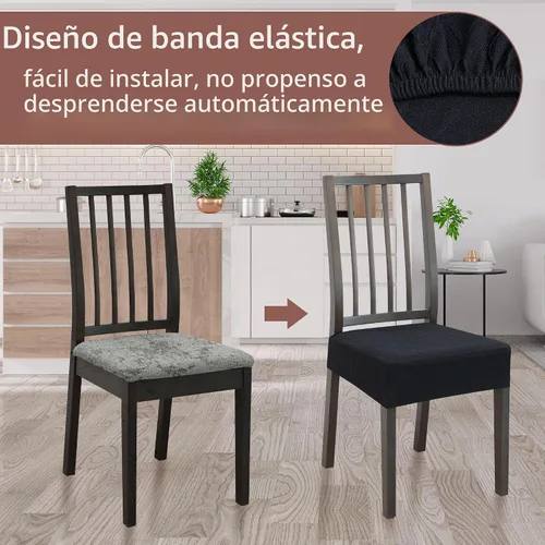 Vista 6 de Fundas para silla de comedor, juego de 2 fundas para sillas de comedor, fundas elásticas de jacquard para sillas de cocina, funda extraíble lavable