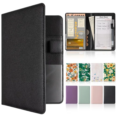 Vista 10 de CoBak Libreta para servidores de alta calidad: organizador de cartera de camarero de 5.12 x 7.91 pulgadas en piel auténtica, con 8 bolsillos