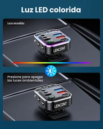 Vista 8 de LENCENT Bluetooth 5.3 Transmisor FM Adaptador de coche 48W (PD30W y QC18W)