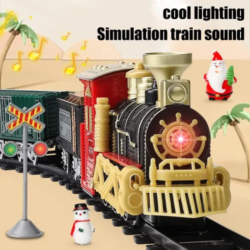 Vista 5 de Juego de Navidad eléctrico S con luces de música, funciona con pilas, juego de Navidad para niños y niñas, juegos de Navidad, pistas de tren, árbol