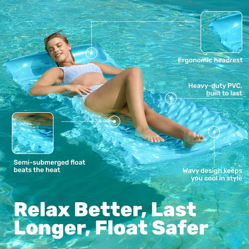 Vista 4 de SLOOSH Inflatable Pool Floats Raft,Floating Lounge for Adults,64x32 inch Swimming Mat Pool Mattress with Headrest,2 Pieces Float Air Mat for Summer
