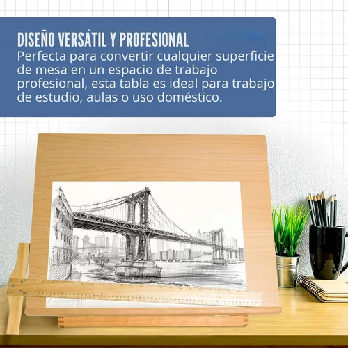 Vista 5 de U.S. Art Supply Tablero de dibujo de madera extragrande de 26" x 21", caballete de mesa ajustable para pintar y dibujar - Tablero de dibujo
