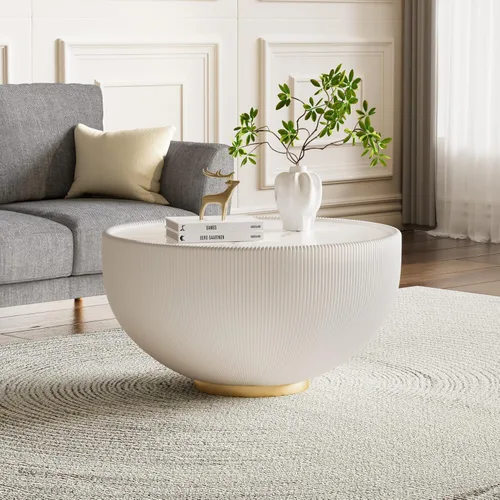 Vista 11 de Mesa auxiliar redonda moderna, mesa auxiliar de sofá de mármol sintético con base cubierta de cuero sintético en forma de cuenco, mesa auxiliar En