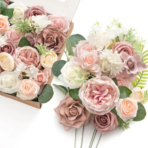 Vista 26 de Ling's moment Caja de flores artificiales de color rosa, sorbete tropical Grn-sorbete Tropical