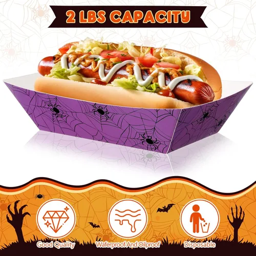 Vista 3 de Yinkin 100 bandejas de papel de Halloween para alimentos, bote de comida