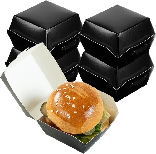 Vista 2 de Restaurantware Mini cajas de hamburguesas de 2.5 x 2.5 x 2 pulgadas, 100 recipientes de alimentos con tapa con bisagras, cajas desechables de papel