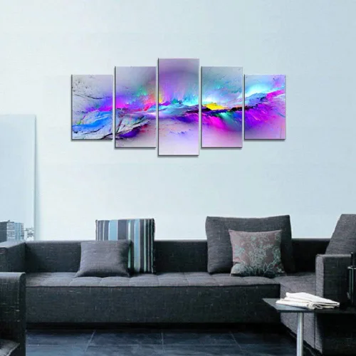 Vista 8 de Wieco Art Impresiones en lienzo Giclée de colores cambiantes, 5 paneles, ilustraciones modernas, paisajes a fotos impresas en lienzo abstracto, arte
