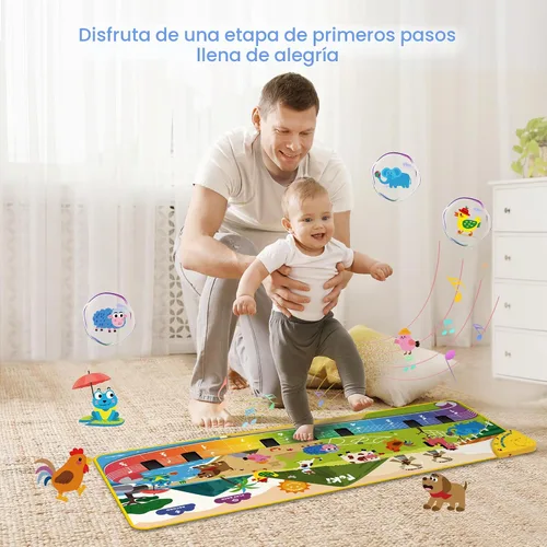 Vista 5 de FOKI - Alfombrilla para piano de suelo, 61 sonidos, juguetes para niños y Beige