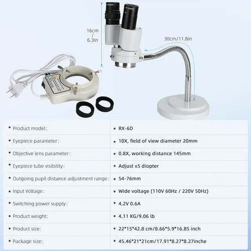 Vista 6 de Microscopio dental con luz LED - Estereomicroscopios 360 Revolve 8X Ampliación Binocular Microscopio Estéreo Binocular Dental Microscopio Binocular