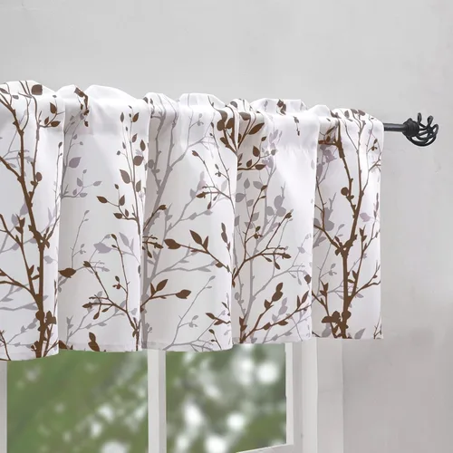 Vista 19 de Luvyohmee Cortina de cenefa estampada con ramas de árbol, cenefa de cocina de 18 pulgadas de largo, color negro, cenefas de ventana grises