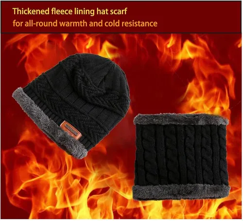 Vista 7 de Gorro de invierno para hombre, bufanda y guantes de pantalla táctil, forro polar, bufanda y guantes para hombre y mujer