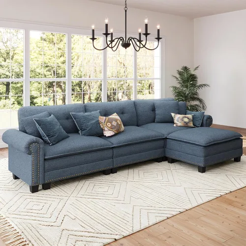 Vista 36 de Sofá modular de gran tamaño de 116 pulgadas en forma de L Azul polvoriento