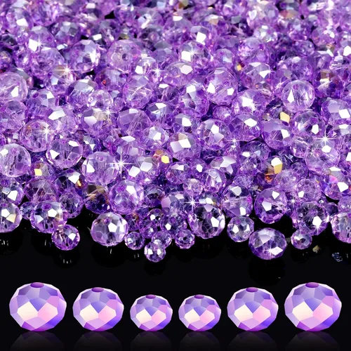 Vista 9 de 600 cuentas facetadas de cristal, cuentas de piedras preciosas, sueltas para hacer manualidades de joyería de 0.315, 0.236, 0.157 pulgadas (color AB)