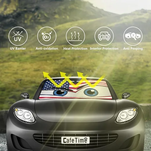 Vista 4 de Parasol para parabrisas de automóvil, con ojos azules hermosos personalizados, divertido, parabrisas frontal, reflector de rayos UV, protector