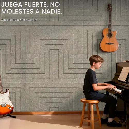 Vista 3 de Paquete de 6 paneles acústicos, paneles acústicos de 23.6 x 23.6 pulgadas para paredes, paneles decorativos autoadhesivos de amortiguación de sonido