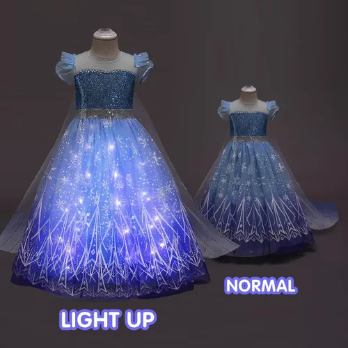 Vista 3 de UPORPOR Light Up Princess Dress Halloween Costumes Girls Kid Toddler Clothes Christmas Elsa Outfit Vestido, Blue, 3-9 Years