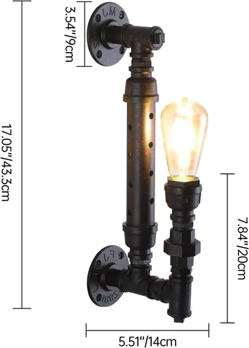 Vista 6 de Juego de 2 apliques de pared antiguos de granja, estilo rústico, vintage, steampunk, para tubería de agua, E26, lámpara de montaje en pared