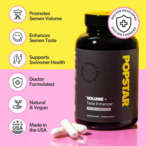 Vista 2 de POPSTAR Labs Semen Booster Volumen - Suplemento de salud y fertilidad para hombres - Formulado por médicos para aumentar el volumen de carga