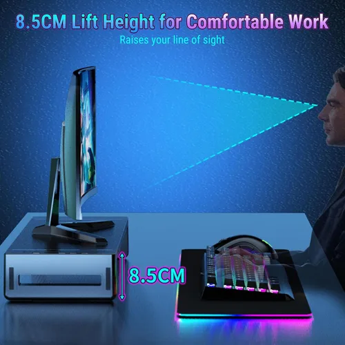 Vista 4 de Jectse Elevador ajustable para pantalla de computadora, soporte ergonómico con soporte para teléfono y cajón de almacenamiento para impresora