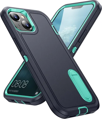 Vista 24 de IDweel Funda para iPhone 15 con soporte, protección resistente a los golpes, antiarañazos, delgada, ligera, protectora resistente, funda rígida