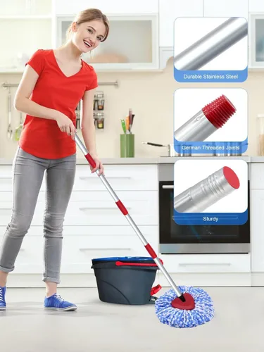 Vista 7 de Cabezal de repuesto para mopa giratoria pequeña compatible con O-Cedar RinseClean 2 tanques, base de mango de cabezal de repuesto para trapeador, 2