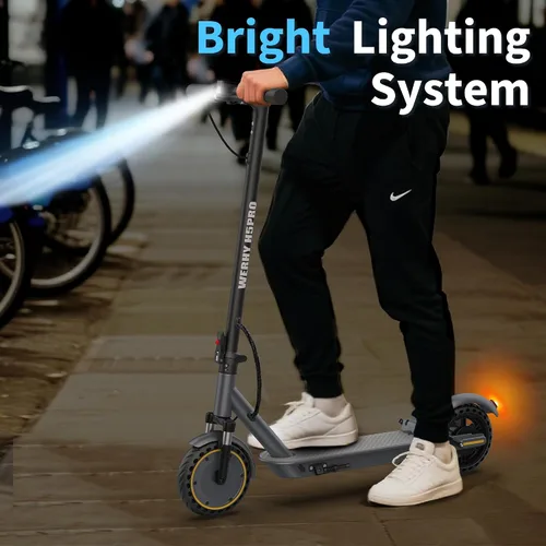 Vista 7 de WERHY H5PRO Scooter eléctrico con doble suspensión, motor sin escobillas de 350 W y 19 MPH, 15 millas de largo alcance, neumáticos sólidos de 8.5