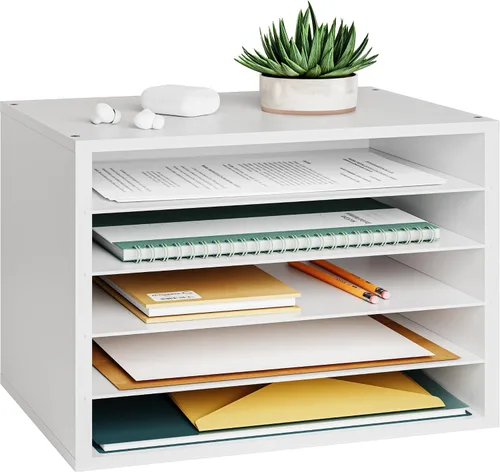 Vista 14 de Organizador de papel Ballucci, organizador de escritorio de madera apilable de 3 niveles, organizador de archivos de documentos y clasificador