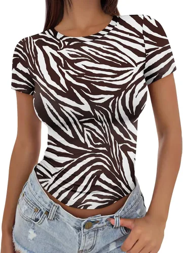 Vista 42 de Trendy Queen - Camisetas básicas para mujer, camisetas de verano, manga corta, ajustadas, linda ropa de entrenamiento para gimnasio Blanco