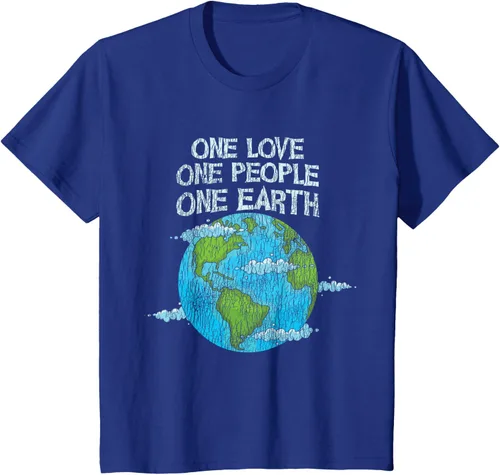 Vista 44 de Vintage One Love One People Planet Cambio climático Día de la Tierra Camiseta Negro