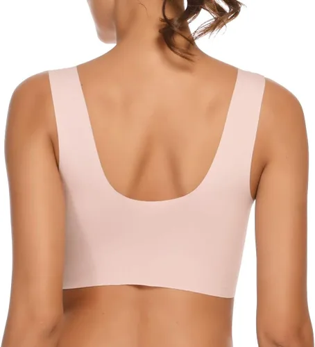 Vista 2 de Sujetadores de malla sin costuras para mujer, sin varillas, cómodos, acolchados, con realce de realce de realce fino, suave espalda